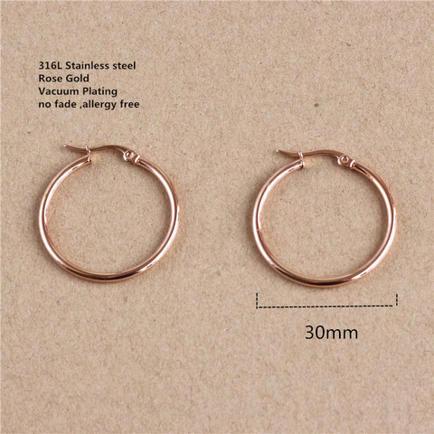 Pendientes de aro de acero inoxidable, chapado al vacío, antialergias, 30mm, 316L, color oro rosa ► Foto 1/2