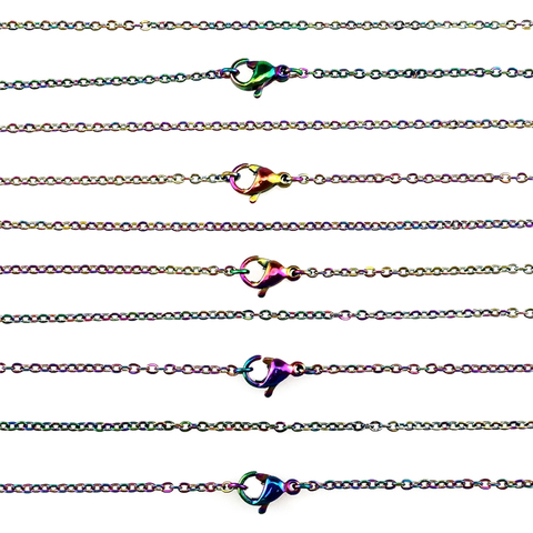 5 unids/lote de cadenas de acero inoxidable, collar de Color arcoíris/plata, cadena de eslabones, fabricación de joyas ► Foto 1/6