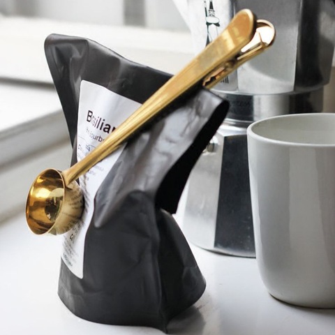 Europa del Norte estilo oro color dos en una cuchara clip de sellado cuchara de medición cuchara de café 1 pc/lot ► Foto 1/6