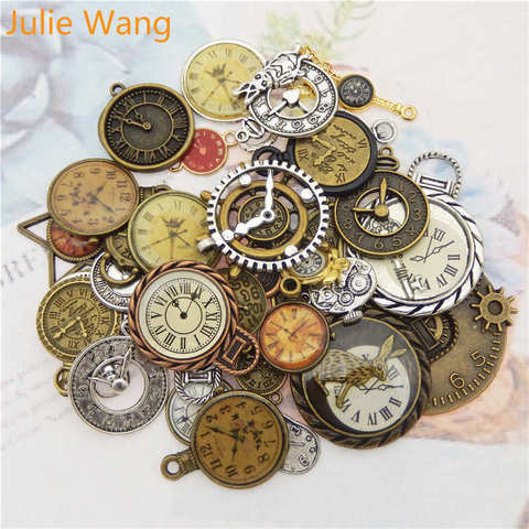 Julie Wang 10 Uds mezclados al azar reloj cara encantos colgante de collar de aleación Búsqueda de joyería haciendo Steampunk accesorio ► Foto 1/6