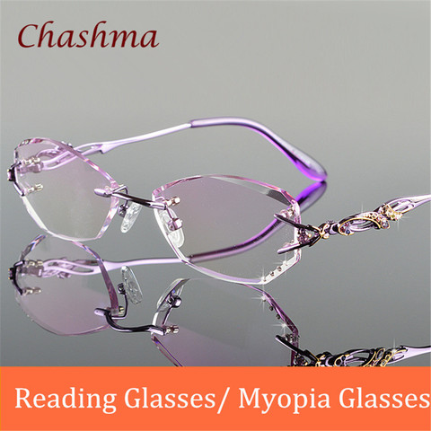Chashma-gafas de lectura para miopía para mujer, lentes de colores sin montura de diamante, gafas graduadas con montura ► Foto 1/3