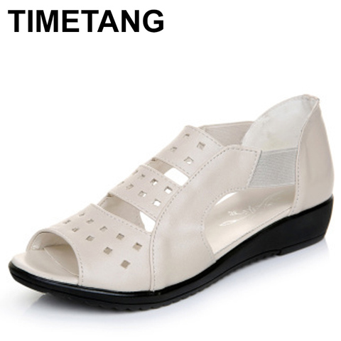 TIMETANG-zapatos de piel auténtica para mujer, Sandalias planas informales con punta abierta, novedad de verano 2022 ► Foto 1/1