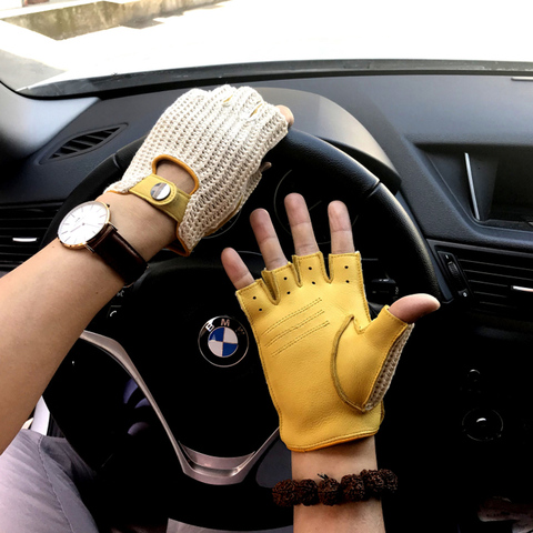 Guantes de cuero genuino para hombre, guantes mecanizados de piel de oveja, guantes para conducir de cuero, guantes para conducir de cuero ► Foto 1/6