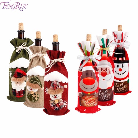 Adornos navideños para el hogar de FengRise, funda para botella de vino de Papá Noel, calcetín de regalos de muñeco de nieve, decoración de Navidad, Año Nuevo ► Foto 1/6