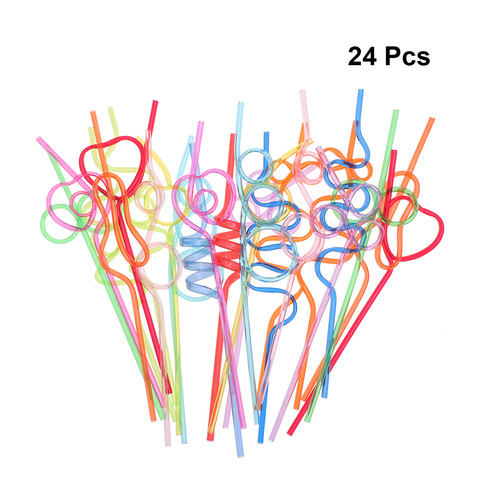 Pajitas reutilizables para beber de plástico, suministros para fiesta de boda, Crazy Loop PET, pajitas de torsión decorativas desechables de 5mm, 24 Uds. ► Foto 1/6