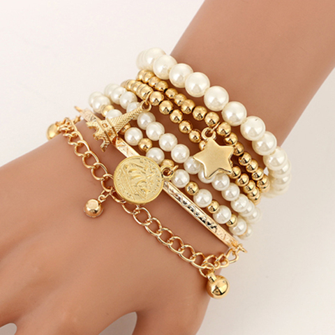 Tocona 6 unids/set de moda oro cuentas de colores perla estrella multicapa pulseras de cuentas para mujeres encanto regalo de joyas de fiesta 5483 ► Foto 1/6