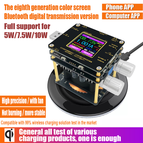 Comprobador de cargador inalámbrico QI Color TFT Bluetooth android PC app USB medidor de voltaje de carga Detector indicador DC voltímetro ► Foto 1/6