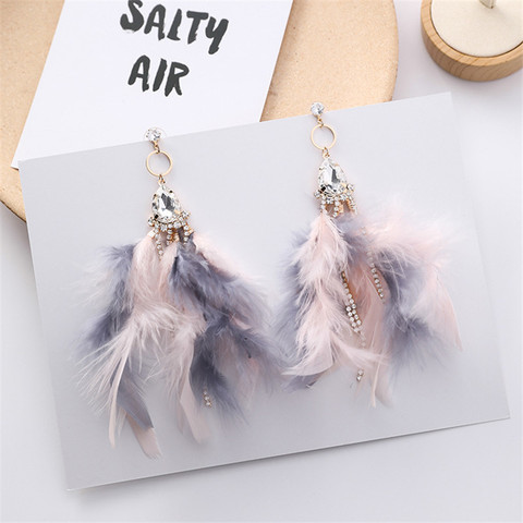 De Moda Pendientes de pluma colores vivos para las mujeres de lujo brillante de gotas de agua larga borla temperamento Pendientes para Mujer de Moda EC1172 ► Foto 1/6