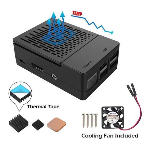 Conjunto multifunción Elecrow para Raspberry Pi 3B + carcasa con ventilador de refrigeración + disipadores térmicos de aluminio carcasa negra para Raspberry Pi 3/2/B + ► Foto 1/1