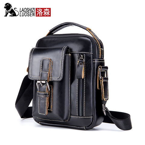 LAOSHIZI LUOSEN 2022 bolso de hombro de cuero genuino de marca para hombre, bolsos de mensajero, bolso bandolera para hombre, diseño de cremallera Casual pequeño ► Foto 1/6