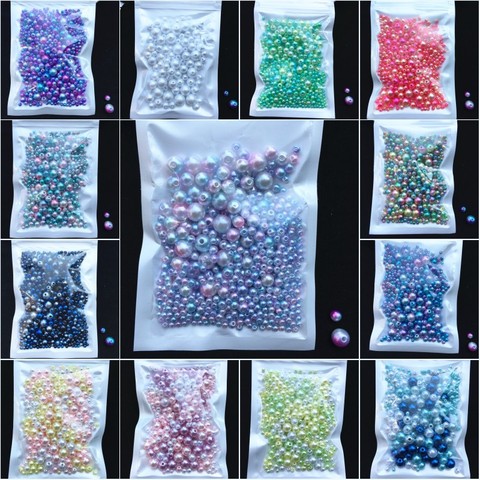 250 unids/pack tamaño de mezcla 3/4/5/6/8mm cuentas con agujero colorido perlas redondas perlas de imitación acrílicas Diy para hacer joyería arte de uñas ► Foto 1/6