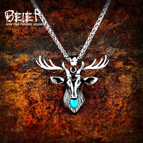 Beier 316L Acero inoxidable cabeza de ciervo fresco amuleto nariz vikingo collar hombres regalo joyería de moda animal de alta calidad ip446 ► Foto 1/6