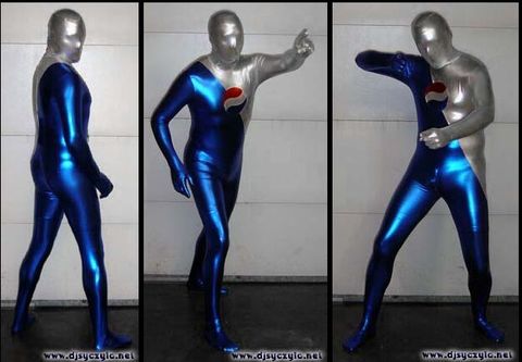 Pepsiman-juego de rol disfraz Zentai, traje de fiesta azul y plateado, metálico brillante, disfraz de Halloween ► Foto 1/3