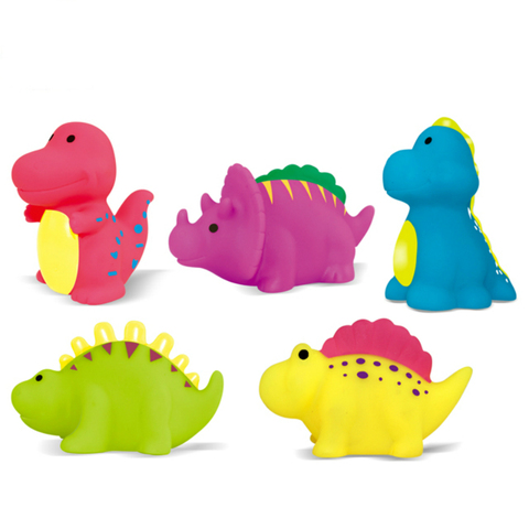 5 uds bebé Set de juguetes de baño de dinosaurio de dibujos animados niños lindo animales de peluche de natación de pulverización de agua flotar ducha en el cuarto de baño de juguete ► Foto 1/6