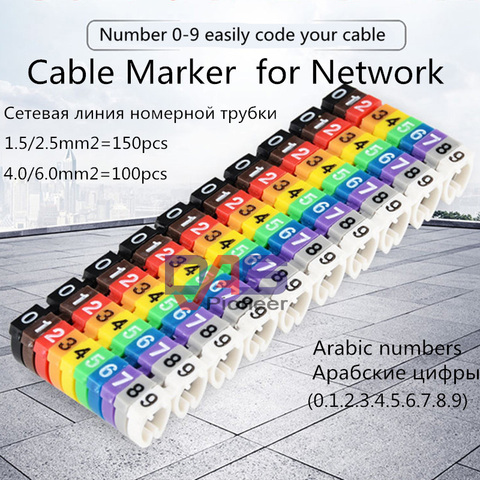 Conjunto de cables de red Ethernet, conjunto de cables de 0 a 9 100 0,75 mm2 a 6 mm2 con números arábigos tipo M CAT 6 Clip, número de Cable, etiqueta, marcador de Cable, lote de 0123456789 unidades ► Foto 1/6