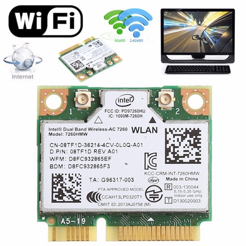 Mini tarjeta pci-express inalámbrica con Bluetooth V4.0, banda Dual de 876M, 2,4 + 5G, para Intel 7260 AC DELL 7260HMW CN-08TF1D ► Foto 1/6