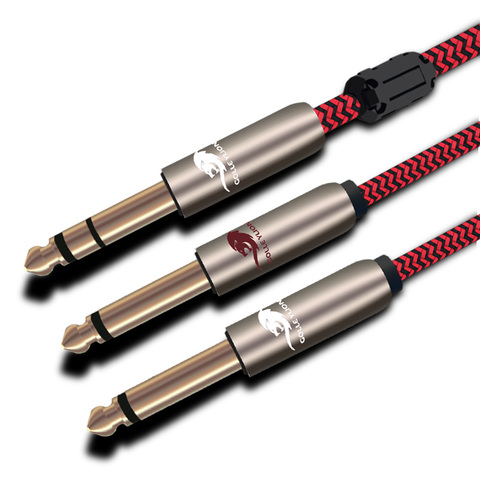 Cable de Audio estéreo macho de 6,35mm a doble 6,5mm Cable de Audio de 6,35mm a 2x6,35mm macho Cable de enchufe Mono para micrófono amplificador Mezclador ► Foto 1/5
