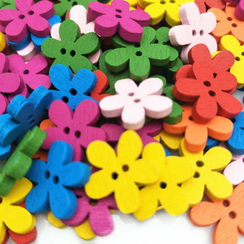 Botones de madera con forma de flor (botón de 2 orificios), coloridos botones para artesanía DIY 5BB5716, 100 unidades ► Foto 1/6