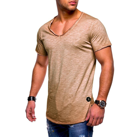 Camiseta de manga corta con cuello de pico profundo para hombre, camiseta ajustada, camiseta informal ajustada, talla 3XL, novedad de 2022 ► Foto 1/6