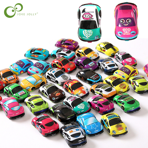 10 unids/lote de dibujos animados juguetes de plástico tira de coches de juguete para niño ruedas Mini coche modelo divertido de los niños juguetes para los niños las niñas WYQ ► Foto 1/6