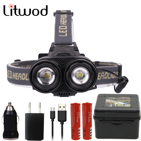 Litwod-XM-L2 LED Z20 U2 para acampada, linterna para cabeza recargable de 8000LM, linterna LED con Zoom para cabeza ► Foto 1/6