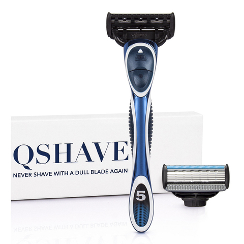 QSHAVE-maquinilla de afeitar de 5 capas para hombre, afeitadora Manual con cuchilla de EE. UU., con 2 hojas X5, servicio grabado ► Foto 1/6