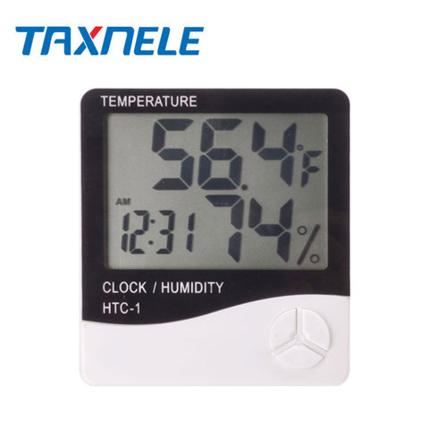 HTC-1 medidor de humedad de temperatura interior, termómetro Digital electrónico LCD higrómetro alarma de estación meteorológica reloj ► Foto 1/6