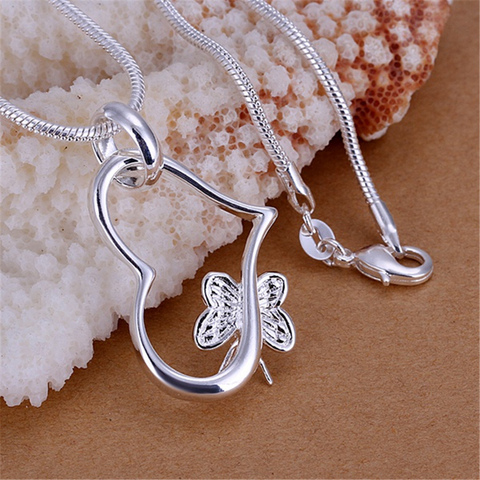 Estampado 925 mariposa plata para las mujeres, collar de plata de la joyería de moda lindo corazón colgante collar de serpiente P090 ► Foto 1/4