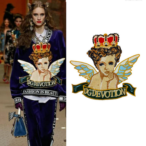 Crown Cupid-parche de tela de insignia grande Soluble en agua, pegatinas bordadas, álbum de recortes cosido a mano ► Foto 1/4