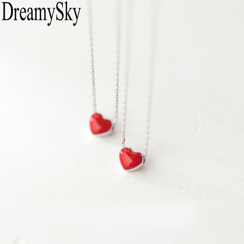 DreamySky 100%-collares y colgantes de corazón rojo para mujer, Color plata auténtica, moda ► Foto 1/2