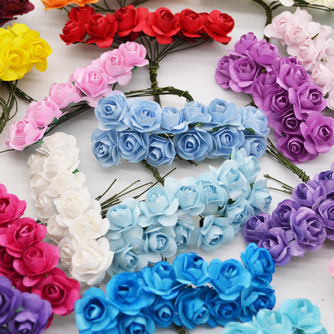 72 unids/lote 2 CM papel Multicolor flores artificiales Mini Rosa flor cabeza boda ramo Scrapbooking fiesta decoración del hogar ► Foto 1/6