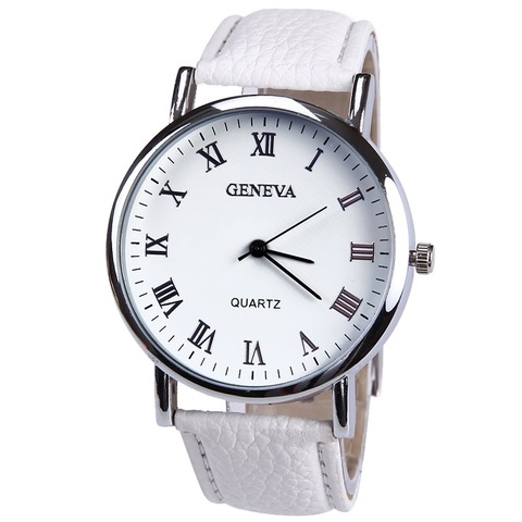 Reloj elegante de cuarzo con números romanos para hombre y mujer, pulsera de negocios con cara blanca para estudiantes, estilo Geneva ► Foto 1/6