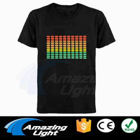 Camiseta con ecualizador activo de sonido, camisa con ecualizador, luz led, música intermitente, led activada, gran oferta ► Foto 1/5