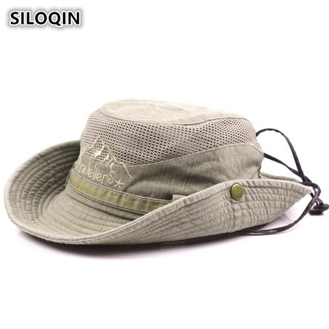 SILOQIN-Gorra de 100% de algodón para hombre, sombrero de cubo de malla transpirable, estilo occidental, cuerda de viento fija, playa, verano, 2022 ► Foto 1/6