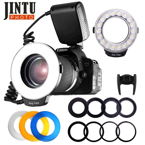 JINTU RF-550 Macro 48 Anillo de luz LED para cámaras Canon Nikon Pentax Olympus DSLR + 6 uds anillos adaptadores 49-77mm anillo adaptador ► Foto 1/6