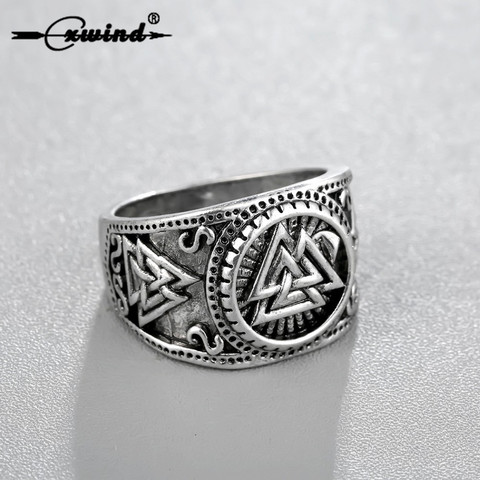 Cxwind Retro Odin símbolo anillos nórdico vikingo runas anillos para los hombres rúnico nórdico Valknut antiguo anillo bobina de joyería de encanto anillos niños ► Foto 1/6