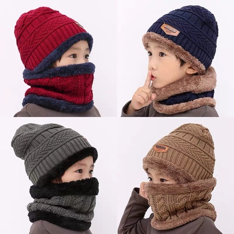 Gorro infantil, gorro de lana y lana para bebé, protección del oído para otoño e invierno, gorro cálido, bufanda, dos conjuntos de bufandas de moda para hombres y niñas ► Foto 1/6