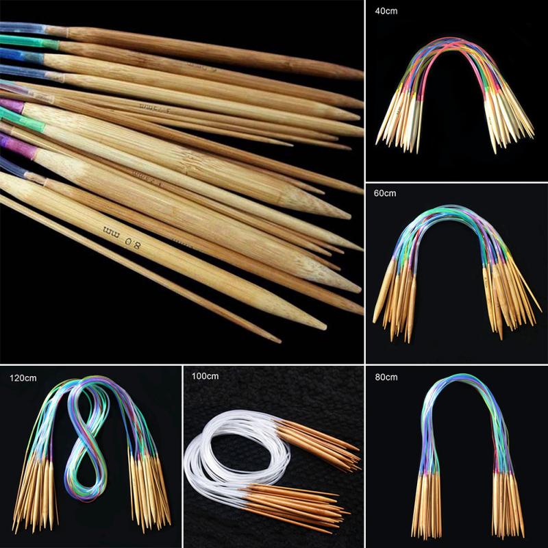 Agujas de punto 18 piezas Multicolor tubo 40-120 cm bambú Circular tejer tejido de punto agujas conjunto agujas de coser #105 ► Foto 1/6