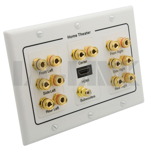 Home Theater-Placa de pared para altavoz, 3 entradas, 6,1, 7,1, 7,2, 8,2, 9,0, sonido envolvente, con HDMI, RCA, Audio, plátano, caja de sonido, placa frontal ► Foto 1/6