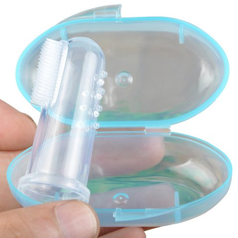 Cepillo de dientes con caja para dedos de bebé, conjunto masajeador de silicona suave para niños ► Foto 1/6