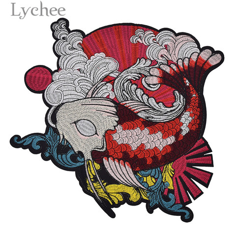 Lychee 1 pieza diseño de carpa parches bordados para ropa apliques de estilo japonés para camisas DIY artesanía de costura hecha a mano ► Foto 1/5