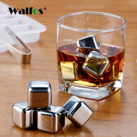 WALFOS-cubo de hielo para Whisky de acero inoxidable, cubo enfriador de Whisky con piedras 100% de calidad alimentaria ► Foto 1/6