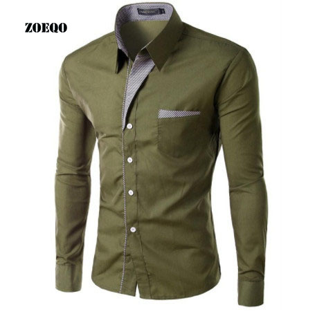 ZOEQO-camisas de manga larga para hombre, Camisa ajustada a rayas, de manga larga ► Foto 1/1