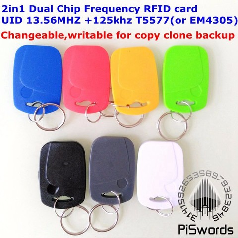 Frecuencia de Chip Dual RFID 13,56 Mhz 1K UID y EM4305 o t5577 125 kHz ID etiqueta para llave reescritura escribible para copia de seguridad de Clon ► Foto 1/1