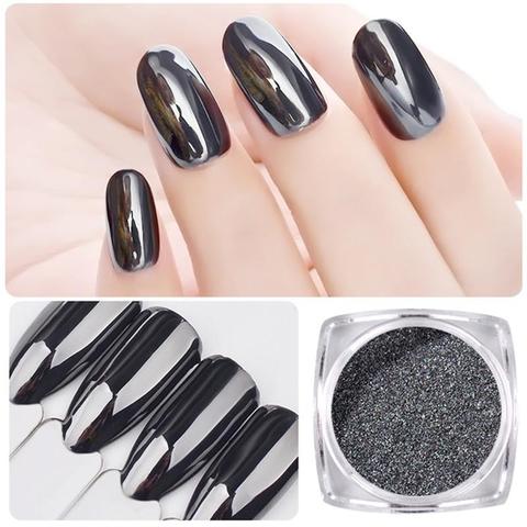 1 g/caja DIY espejo negro uñas brillo polvo deslumbrante pigmento cromado polvo Paillettes uñas arte decoraciones ► Foto 1/4