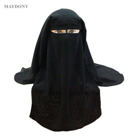 Pañuelo musulmán de 3 capas, Hijab islámico, Burqa, sombrero de velo, cubierta negra para la cara, Abaya ► Foto 1/6