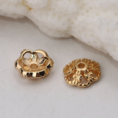 DoreenBeads-casquillos de cuentas de cobre, accesorios de joyería llenos de oro de flores (ajuste de cuentas tamaño: 8mm de diámetro) 7mm( 2/8 