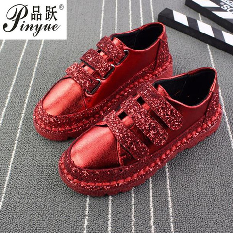 Zapatillas de deporte de moda para mujer, zapatos planos de color rojo, negro y plata, con diamantes de imitación ostentosos, informales, coreanos, de lujo, Superstar ► Foto 1/1