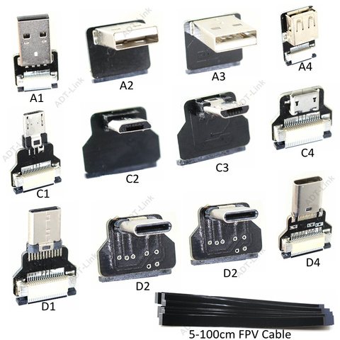 Cable OTG de salida AV flexible plano Delgado FPV USB Micro tipo C para FPV monitor cardán portátil sin escobillas ► Foto 1/6