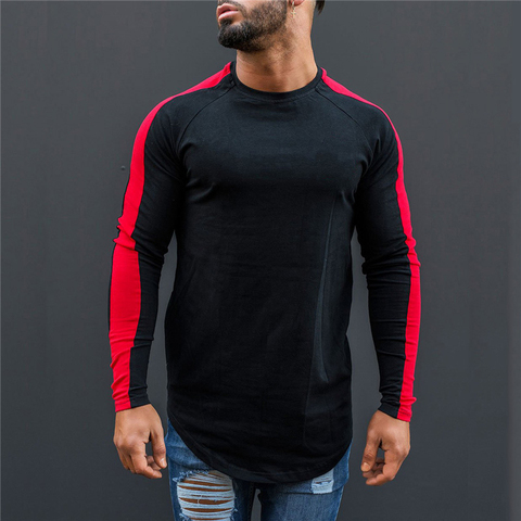 Camiseta Muscleguys para hombre 2022 primavera otoño nueva camiseta de manga larga cuello redondo de marca de hombre ropa de moda retales de algodón camisetas ► Foto 1/6